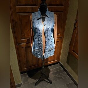 Parsley & Sage Blue Denim Vest with Brown Three Quarter Sleeve Top